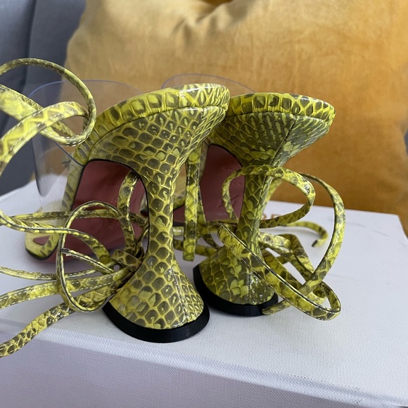 Amina Muaddi Zula Lime Yellow Snakeskin PVC - Picture 2 of 12